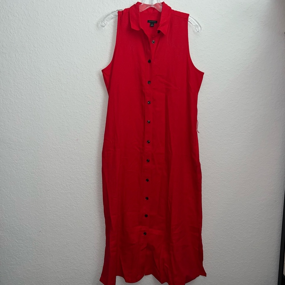 Ann Taylor Red Sleeveless  Linen dress